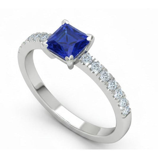 1.90 Kt. Sri Lanka Blauer Saphir Aus der Erde Abgebauter Natürlicher Diamant-Verlobungsring Weißgold 14K