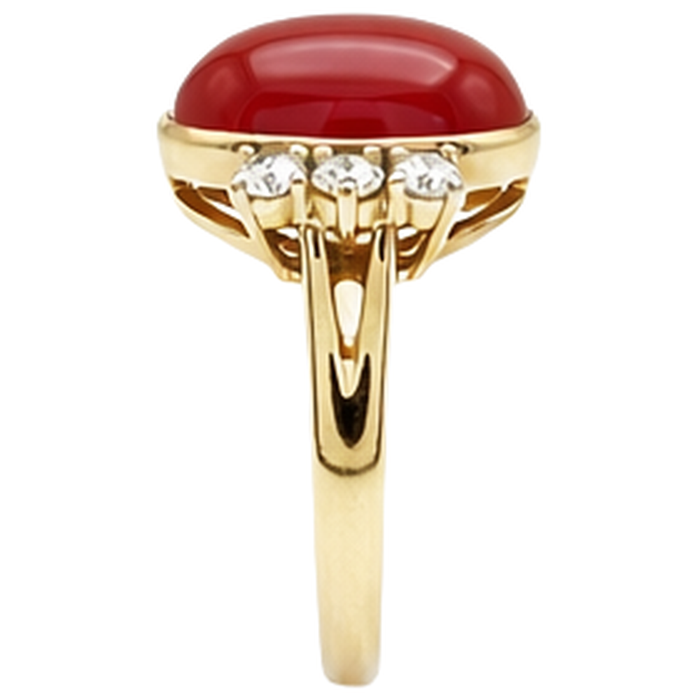 10.25 Karat große rote Koralle mit Aus der Erde Abgebauter Natürlicher Diamanten Ring Neu Gelbgold 14K