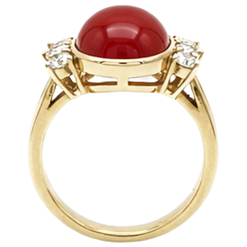 10.25 Karat große rote Koralle mit Aus der Erde Abgebauter Natürlicher Diamanten Ring Neu Gelbgold 14K