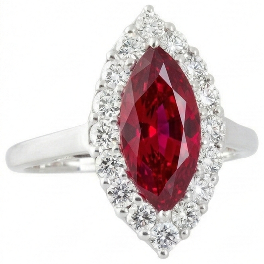 10.50 Karat Aus der Erde Abgebauter Natürlicher Diamant mit rotem Rubin Edelstein Ring Weißgold 14K