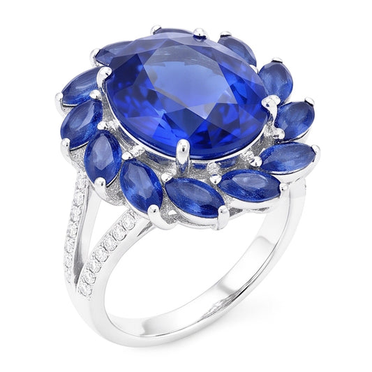 10.50 Karat Oval und Marquise Sri Lanka Saphir Ring Weißgold 14K