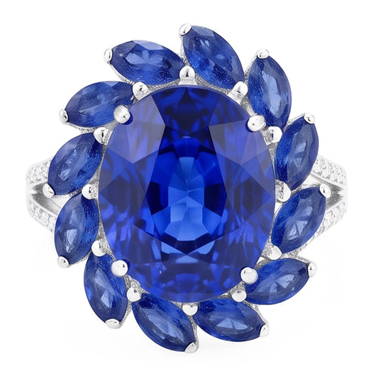 10.50 Karat Oval und Marquise Sri Lanka Saphir Ring Weißgold 14K
