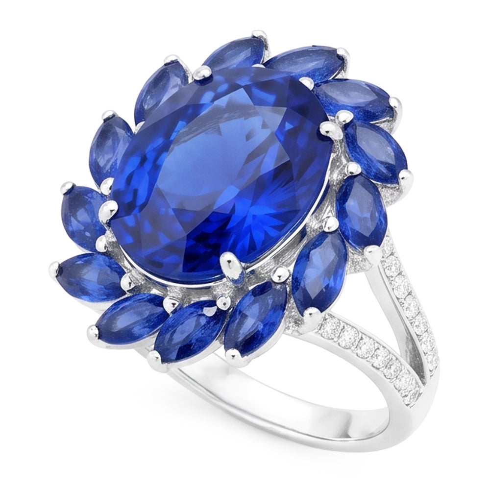10.50 Karat Oval und Marquise Sri Lanka Saphir Ring Weißgold 14K