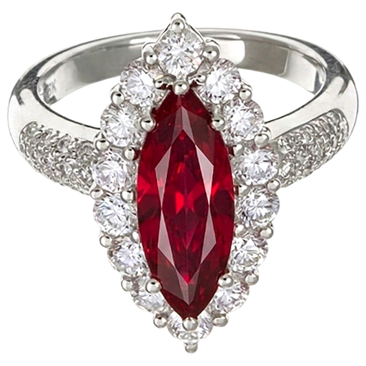 10.50 ct Roter Rubin Marquise Schliff Mit Aus der Erde Abgebauter Natürlicher Diamant Ring Weißgold 14K