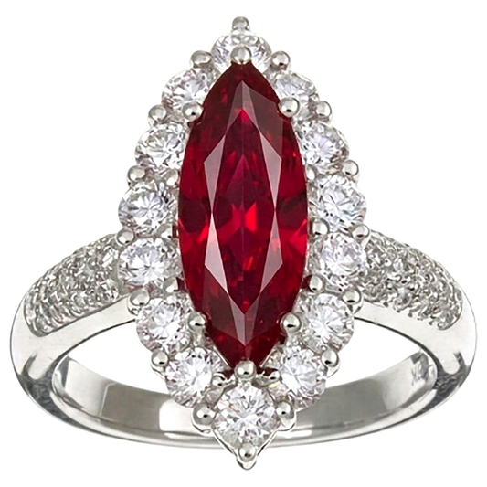 10.50 ct Roter Rubin Marquise Schliff Mit Aus der Erde Abgebauter Natürlicher Diamant Ring Weißgold 14K