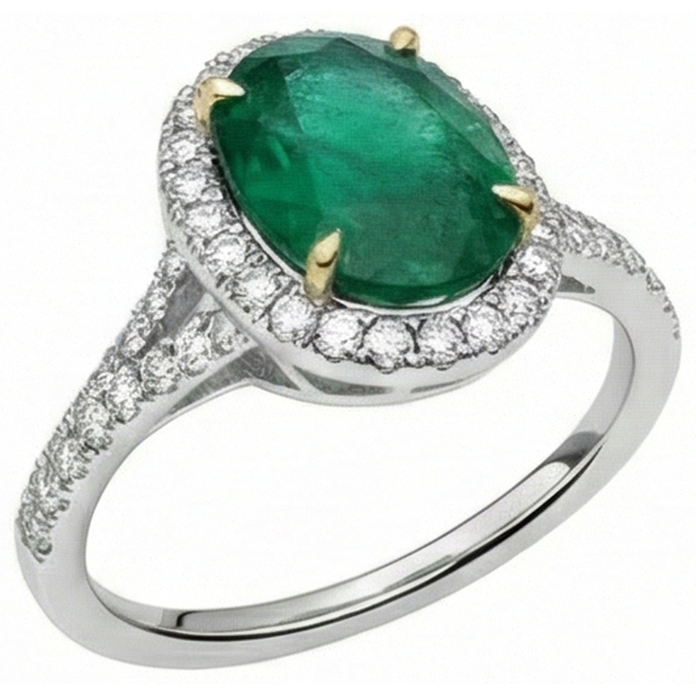 10 Karat Ovaler grüner Smaragd und runder Aus der Erde Abgebauter Natürlicher Diamantring Feiner Schmuck