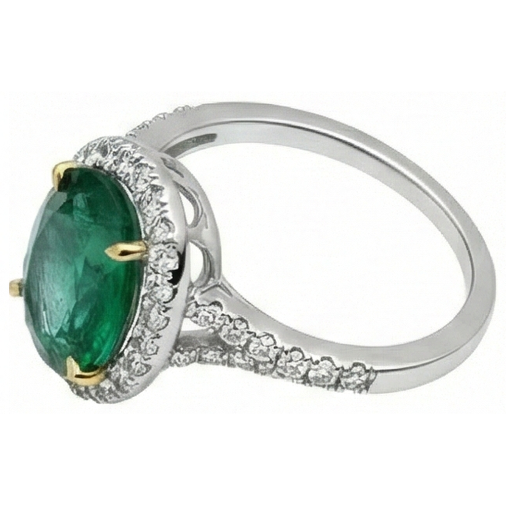 10 Karat Ovaler grüner Smaragd und runder Aus der Erde Abgebauter Natürlicher Diamantring Feiner Schmuck
