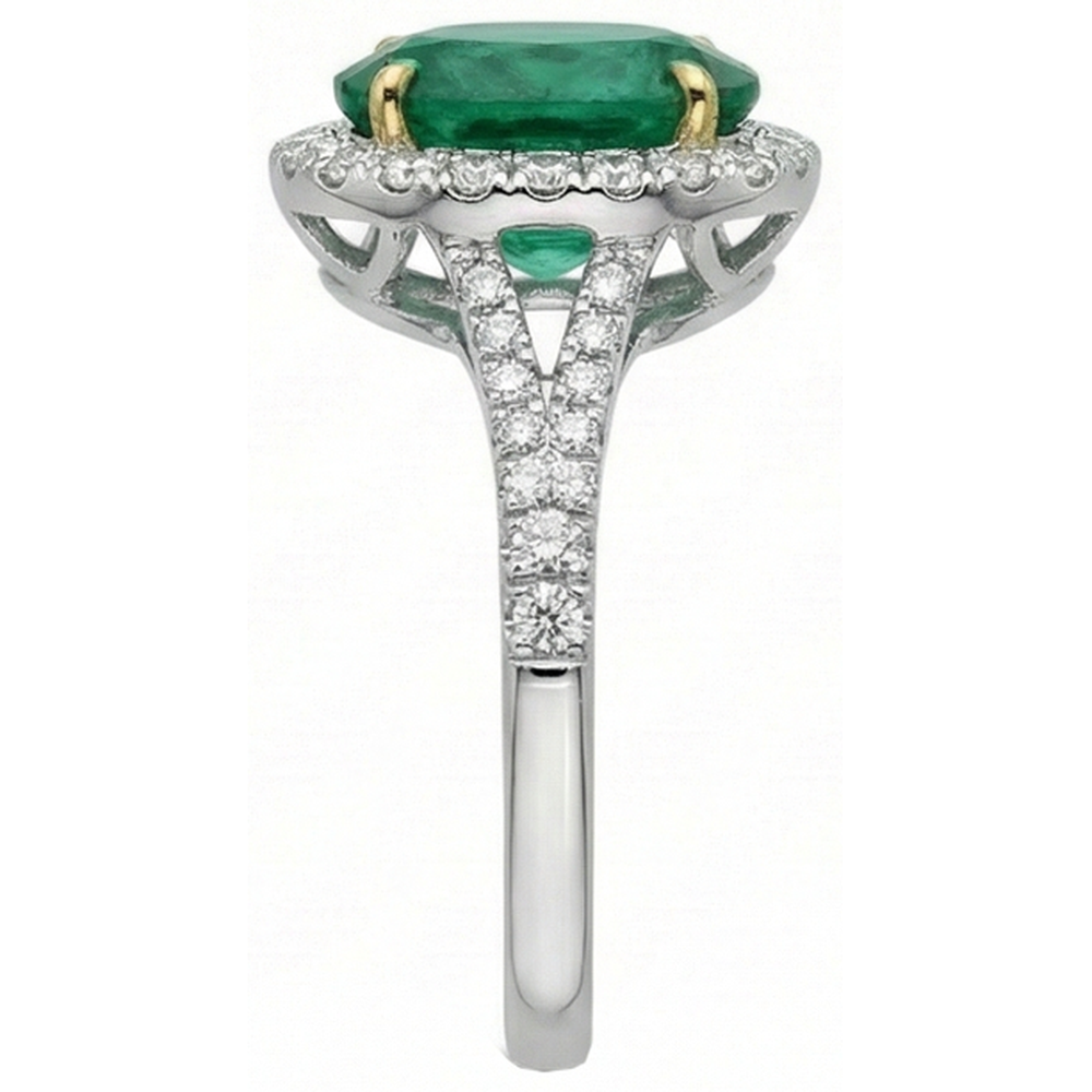 10 Karat Ovaler grüner Smaragd und runder Aus der Erde Abgebauter Natürlicher Diamantring Feiner Schmuck