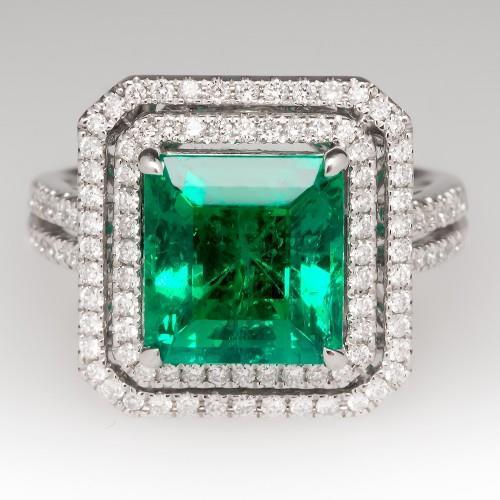 10 Kt Grün Smaragd Im Princess-Schliff Mit Diamantring
