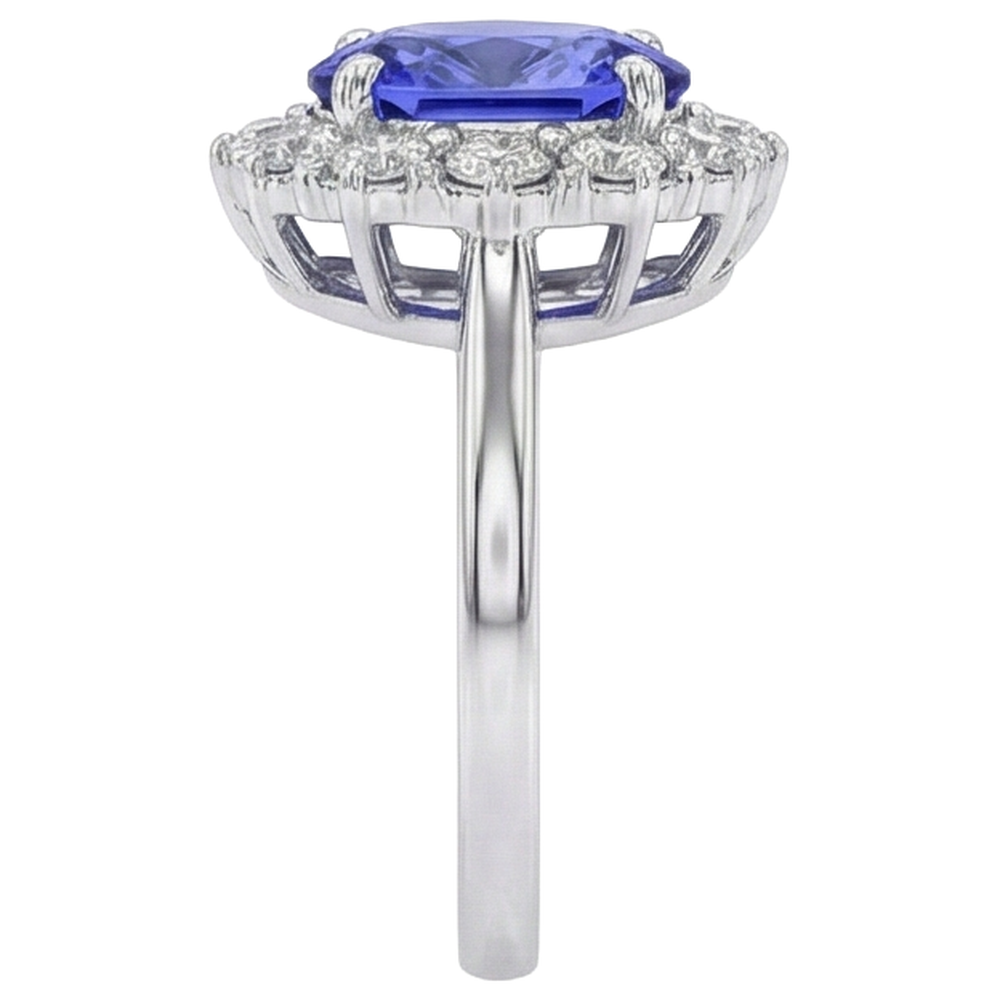 10 Kt Oval Tansanit Und Aus der Erde Abgebauter Natürlicher Diamanten Ring Gold Weiß 14K Krappenset