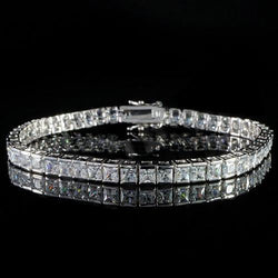 10 Kt Princess Schliff Echt Diamant Tennisarmband Massivgold Feiner Schmuck