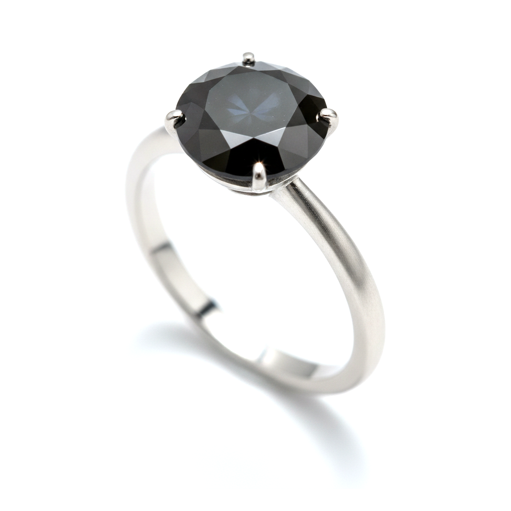 Schwarzer Diamantschmuck 5 Karat echter runder schlichter Solitärring 14 Karat Weißgold