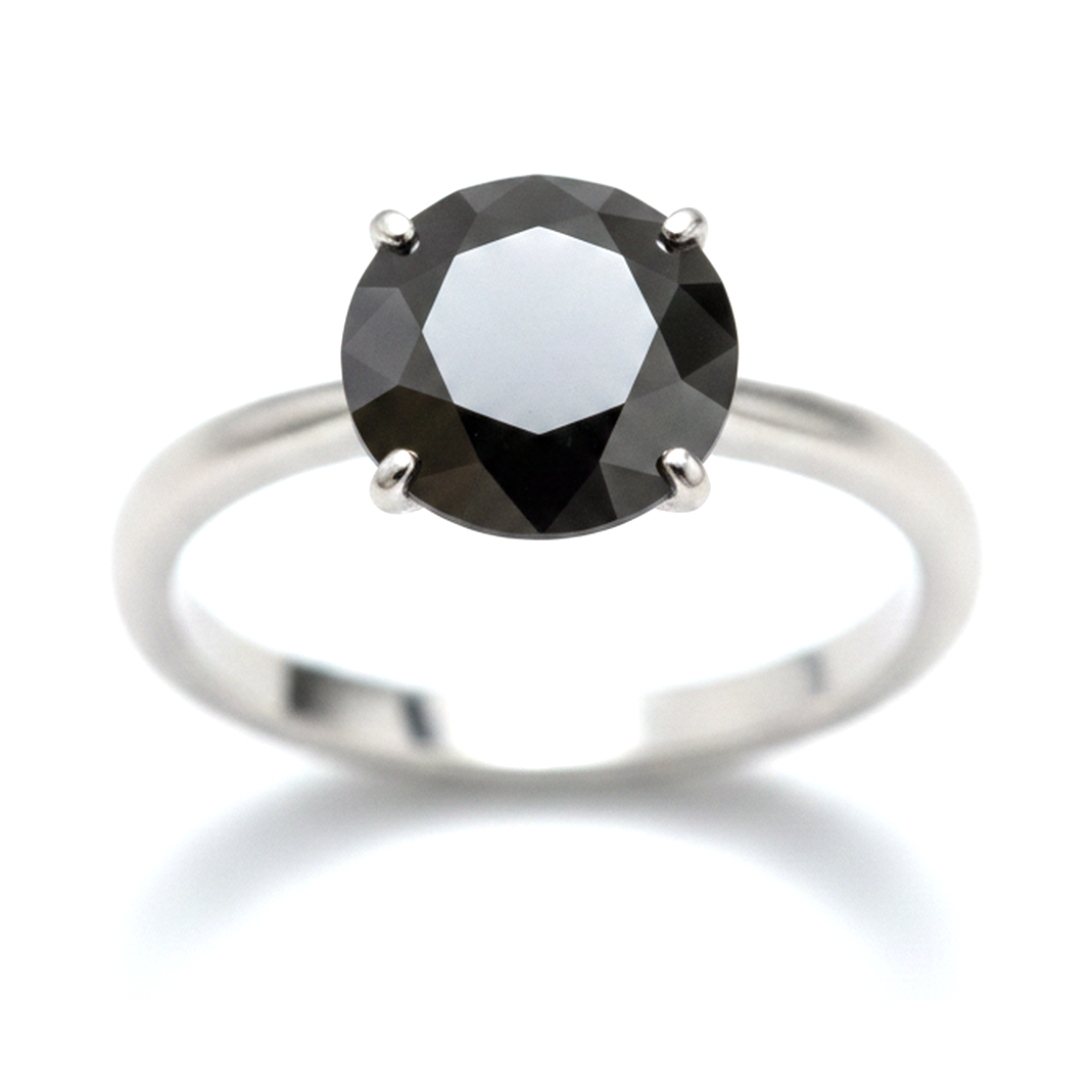 Schwarzer Diamantschmuck 5 Karat echter runder schlichter Solitärring 14 Karat Weißgold