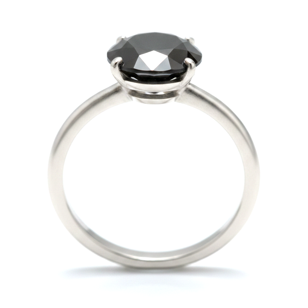 Schwarzer Diamantschmuck 5 Karat echter runder schlichter Solitärring 14 Karat Weißgold