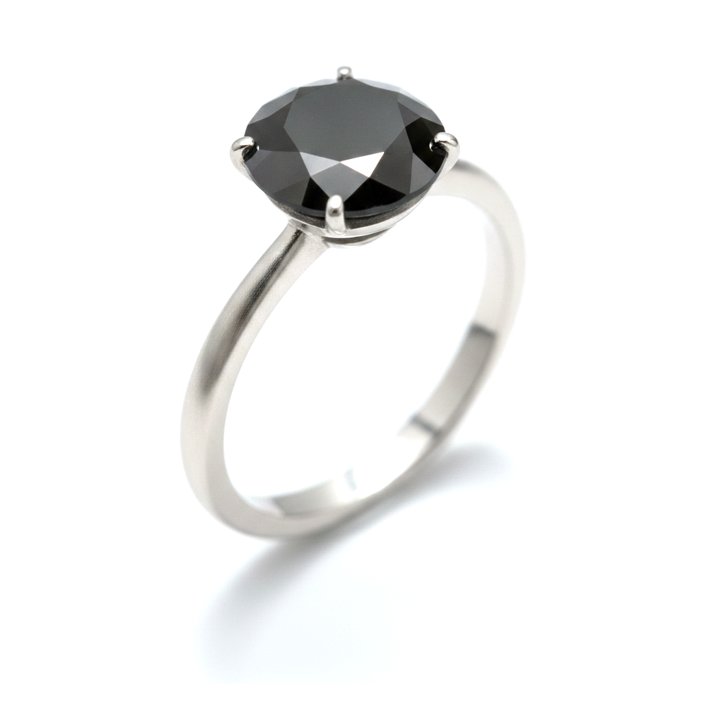 Schwarzer Diamantschmuck 5 Karat echter runder schlichter Solitärring 14 Karat Weißgold