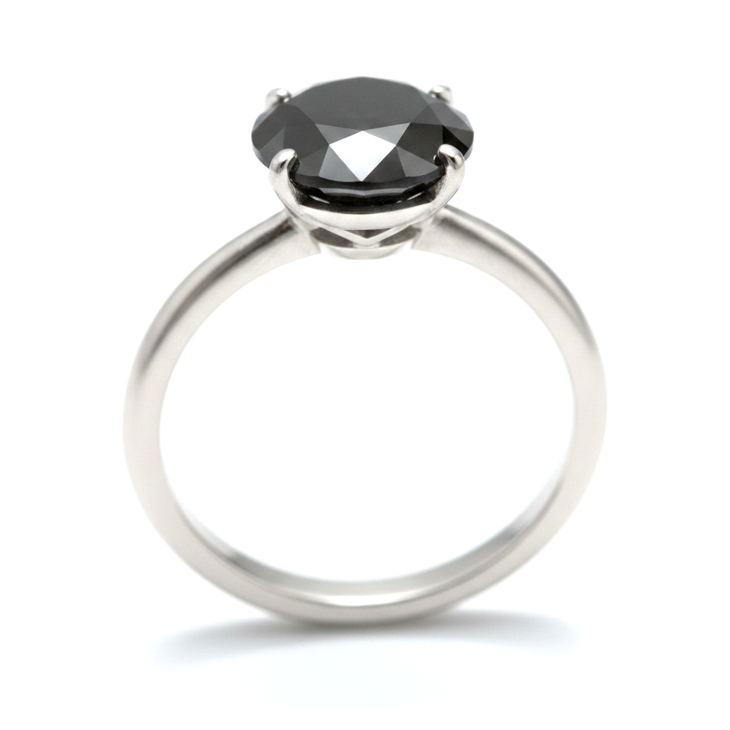 Schwarzer Diamantschmuck 5 Karat echter runder schlichter Solitärring 14 Karat Weißgold