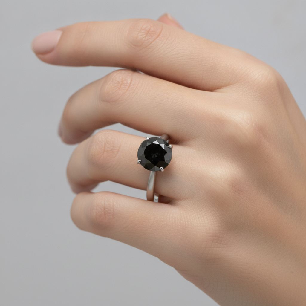 Schwarzer Diamantschmuck 5 Karat echter runder schlichter Solitärring 14 Karat Weißgold