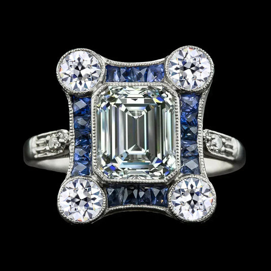 10 ct Art-Deco-Smaragd-Halo-Ring