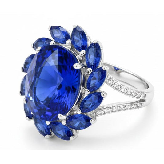 10.50 Karat Oval und Marquise Sri Lanka Saphir Ring Weißgold 14K