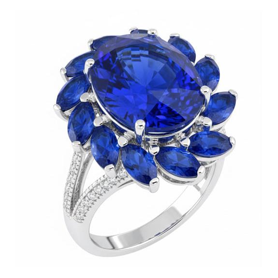 10.50 Karat Oval und Marquise Sri Lanka Saphir Ring Weißgold 14K