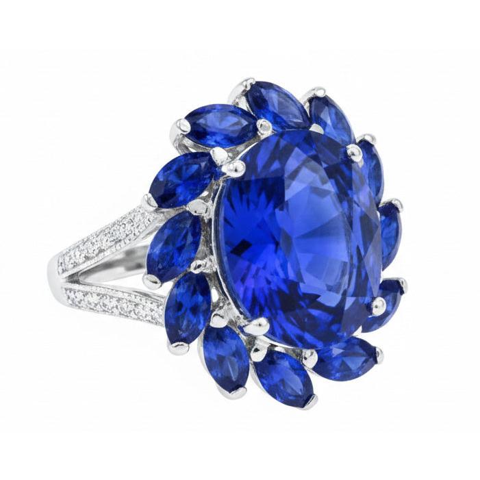 10.50 Karat Oval und Marquise Sri Lanka Saphir Ring Weißgold 14K