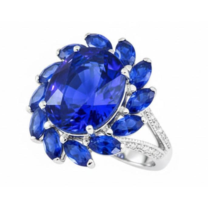10.50 Karat Oval und Marquise Sri Lanka Saphir Ring Weißgold 14K