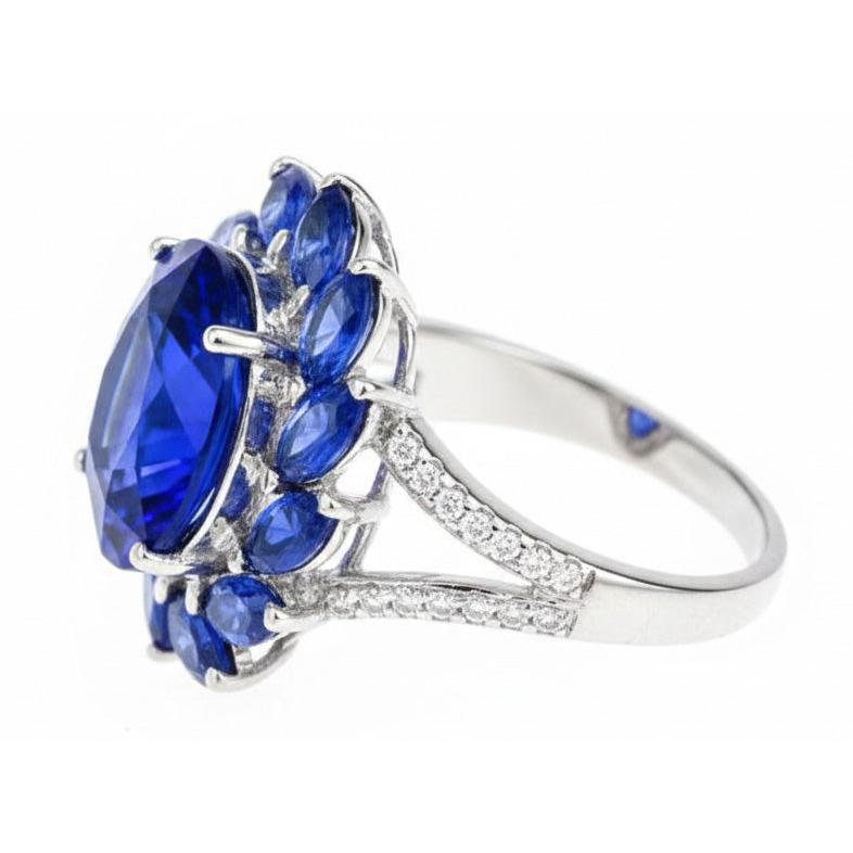 10.50 Karat Oval und Marquise Sri Lanka Saphir Ring Weißgold 14K