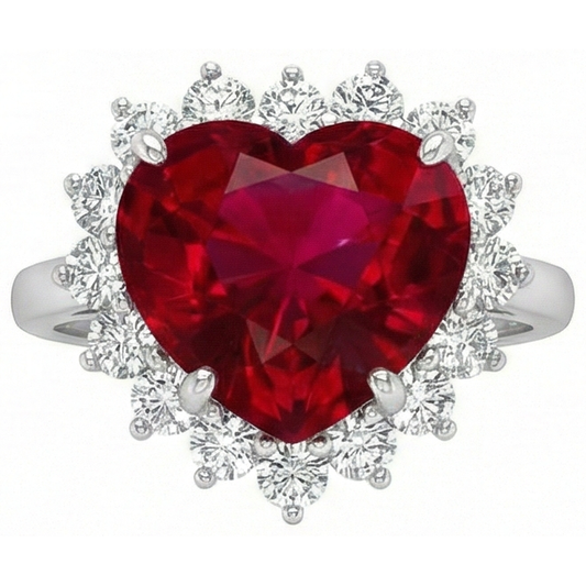 10,75 Karat herzförmiger roter AAA-Rubin mit echtem Aus der Erde Abgebauter Natürlicher Diamantring