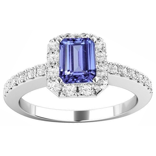 11.75 Kt Tansanit und Aus der Erde Abgebauter Natürlicher Diamanten Ring Neu Weißgold 14K