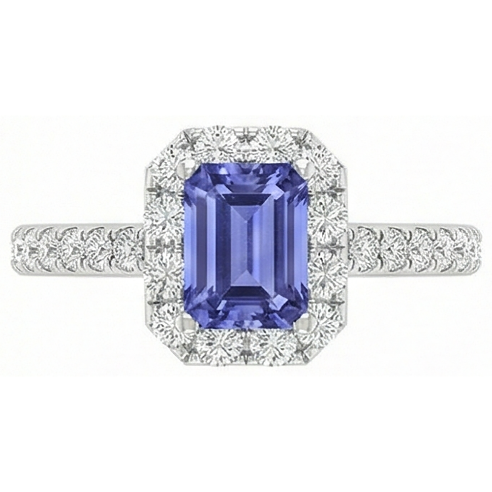 11.75 Kt Tansanit und Aus der Erde Abgebauter Natürlicher Diamanten Ring Neu Weißgold 14K