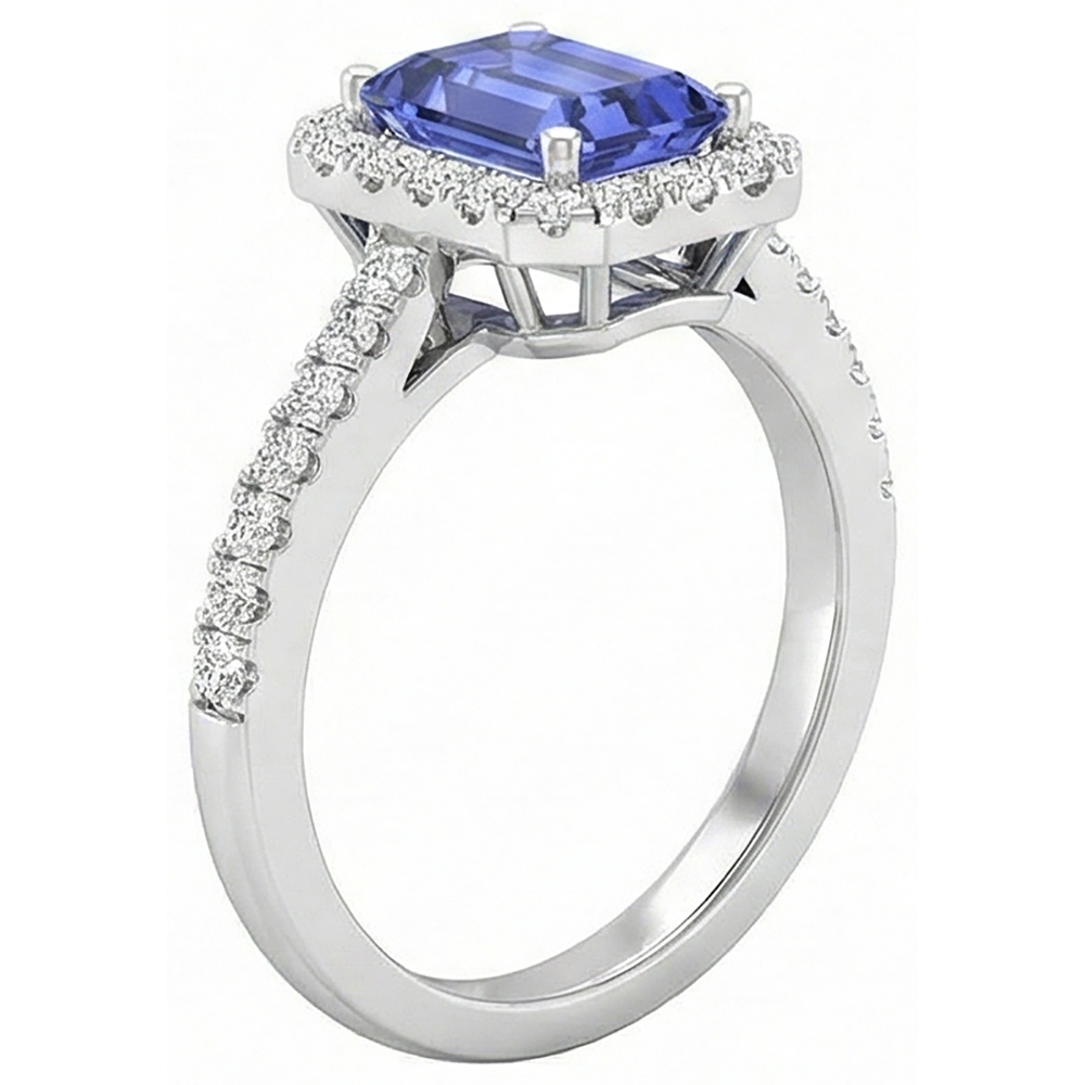 11.75 Kt Tansanit und Aus der Erde Abgebauter Natürlicher Diamanten Ring Neu Weißgold 14K