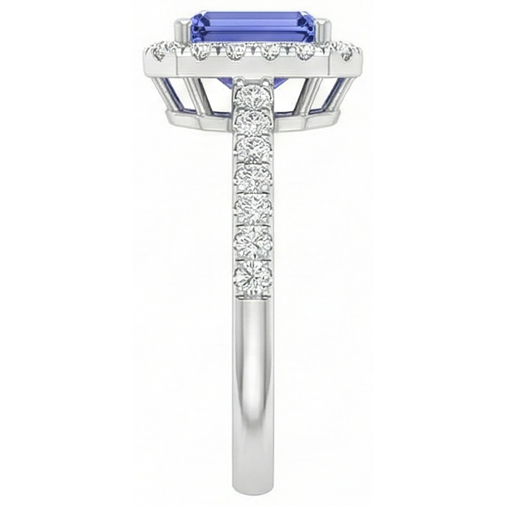 11.75 Kt Tansanit und Aus der Erde Abgebauter Natürlicher Diamanten Ring Neu Weißgold 14K