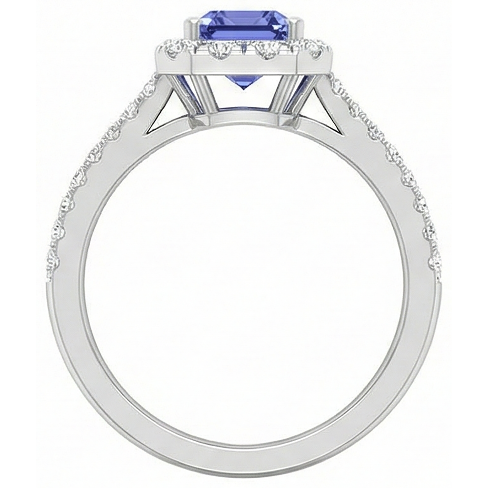 11.75 Kt Tansanit und Aus der Erde Abgebauter Natürlicher Diamanten Ring Neu Weißgold 14K
