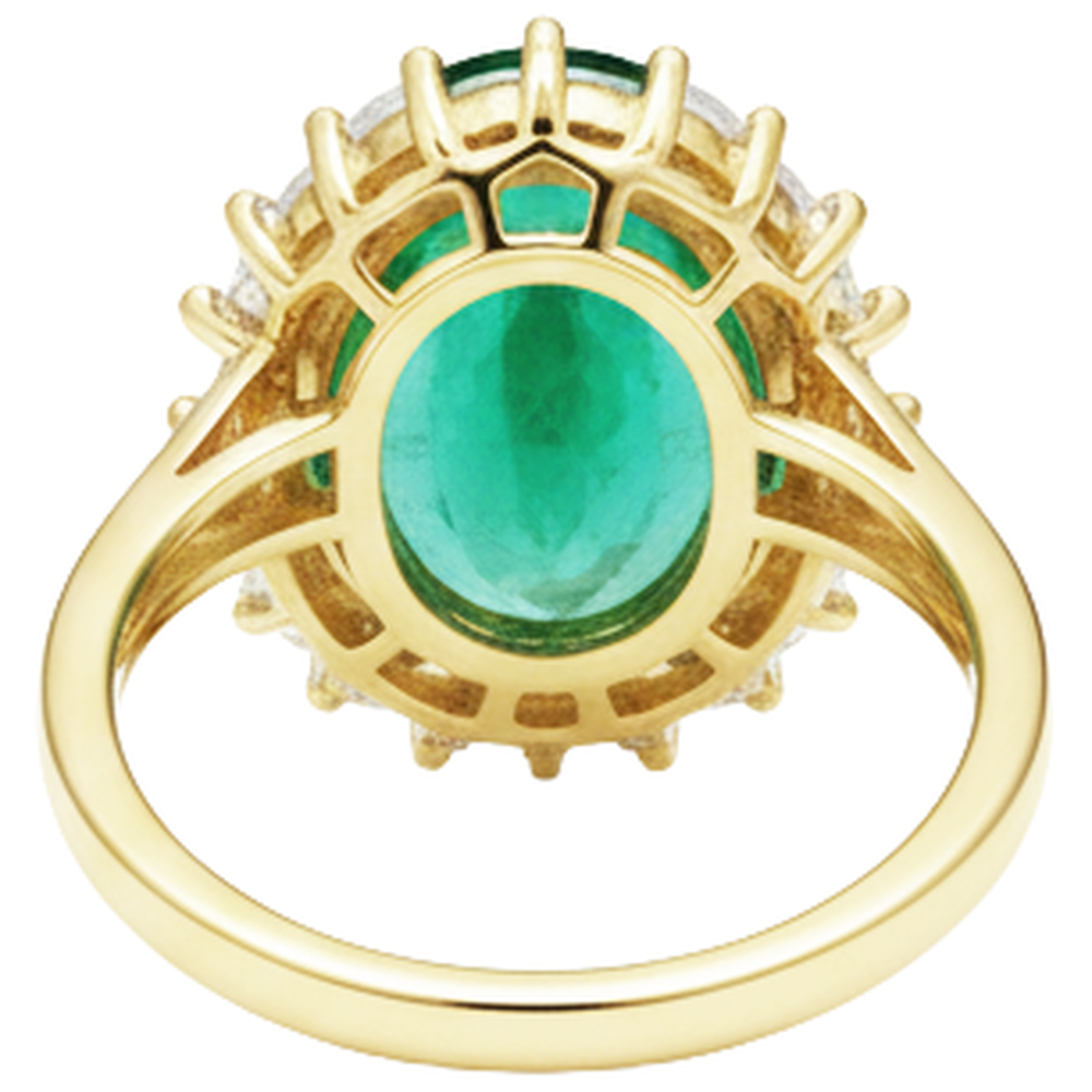 11 Kt Oval Grüner Smaragd Mit Aus der Erde Abgebauter Natürlicher Diamant Ehering 14K Gelb Gold