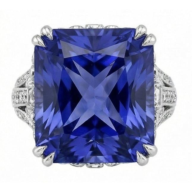 11.51 Karat Kissen Sri Lanka Saphir Runder Aus der Erde Abgebauter Natürlicher Diamant Weißgold Ring
