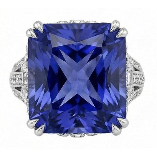 11.51 Karat Kissen Sri Lanka Saphir Runder Aus der Erde Abgebauter Natürlicher Diamant Weißgold Ring