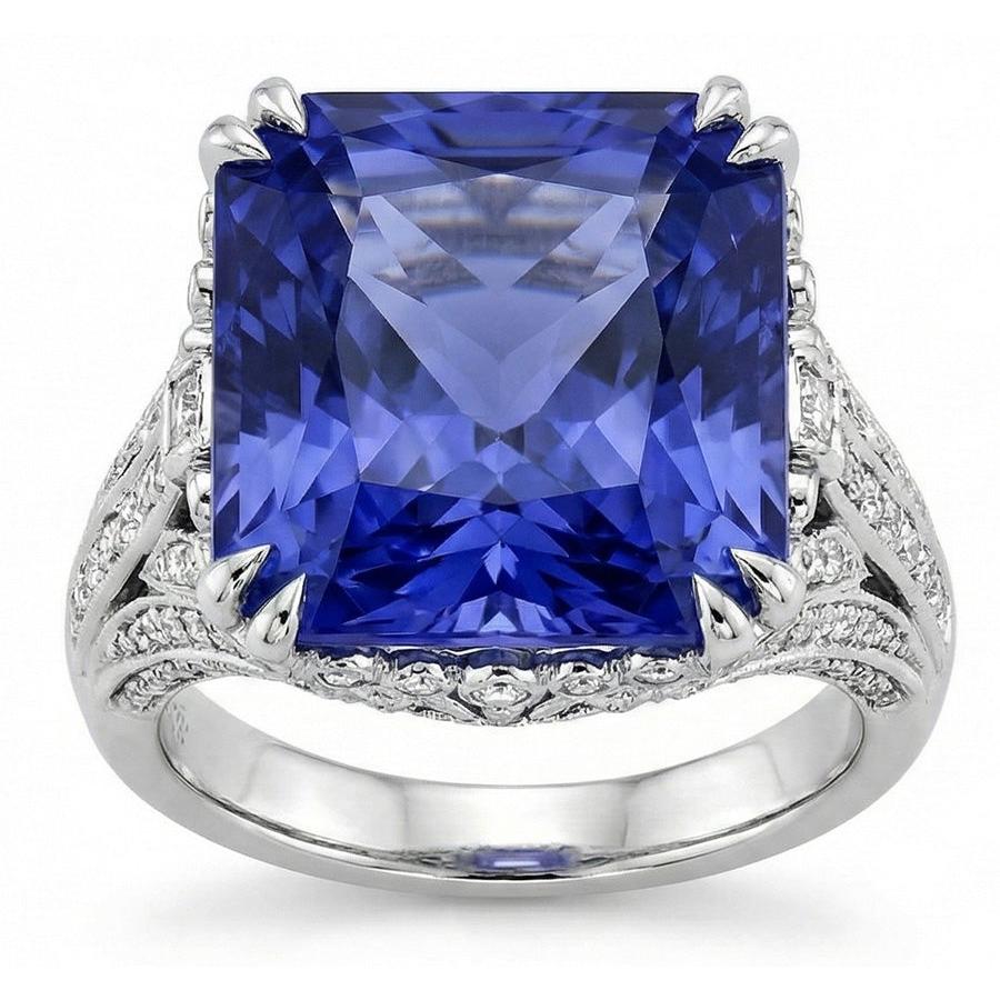 11.51 Karat Kissen Sri Lanka Saphir Runder Aus der Erde Abgebauter Natürlicher Diamant Weißgold Ring