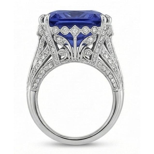 11.51 Karat Kissen Sri Lanka Saphir Runder Aus der Erde Abgebauter Natürlicher Diamant Weißgold Ring