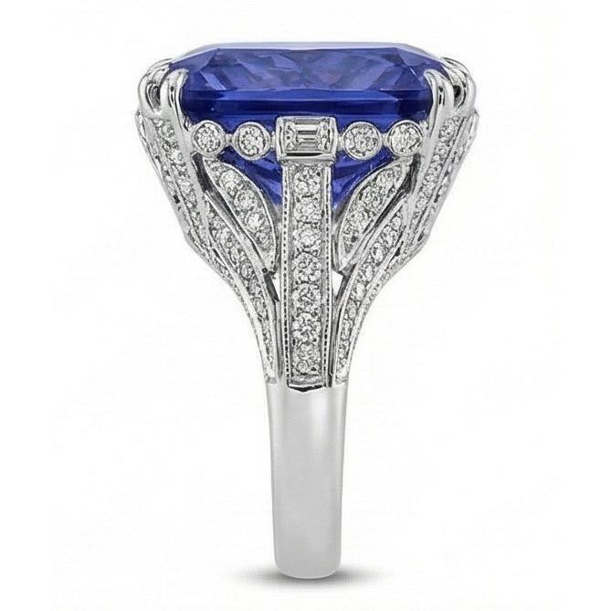 11.51 Karat Kissen Sri Lanka Saphir Runder Aus der Erde Abgebauter Natürlicher Diamant Weißgold Ring