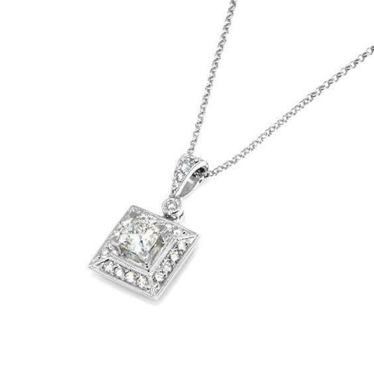 1,12 ct Prinzessin und runder Echt Diamant Halskette Anhänger 14K Weißgold