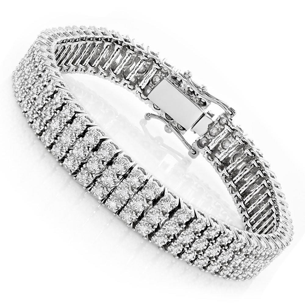 11,80 Karat Dreireihig Sparkling Echt Diamants Herrenarmband Wg 14K