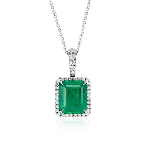 11.50 Karat Grün Smaragd & Diamant Edelstein Anhänger 14K Weißgold