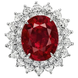 11,75 Karat Roter Rubin Mit Aus der Erde Abgebauter Natürlicher Diamanten Ring 14K Weißgold