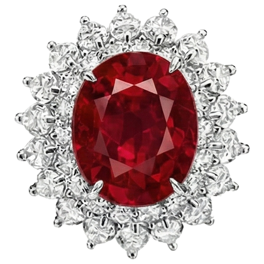 11,75 Karat Roter Rubin Mit Aus der Erde Abgebauter Natürlicher Diamanten Ring 14K Weißgold