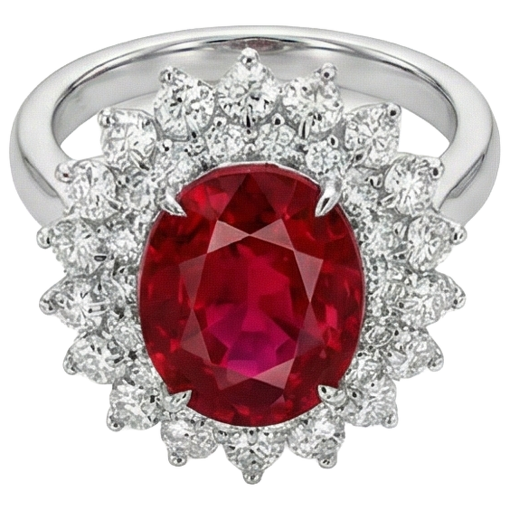 11,75 Karat Roter Rubin Mit Aus der Erde Abgebauter Natürlicher Diamanten Ring 14K Weißgold