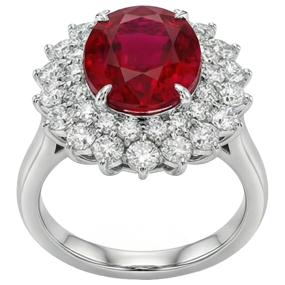 11,75 Karat Roter Rubin Mit Aus der Erde Abgebauter Natürlicher Diamanten Ring 14K Weißgold