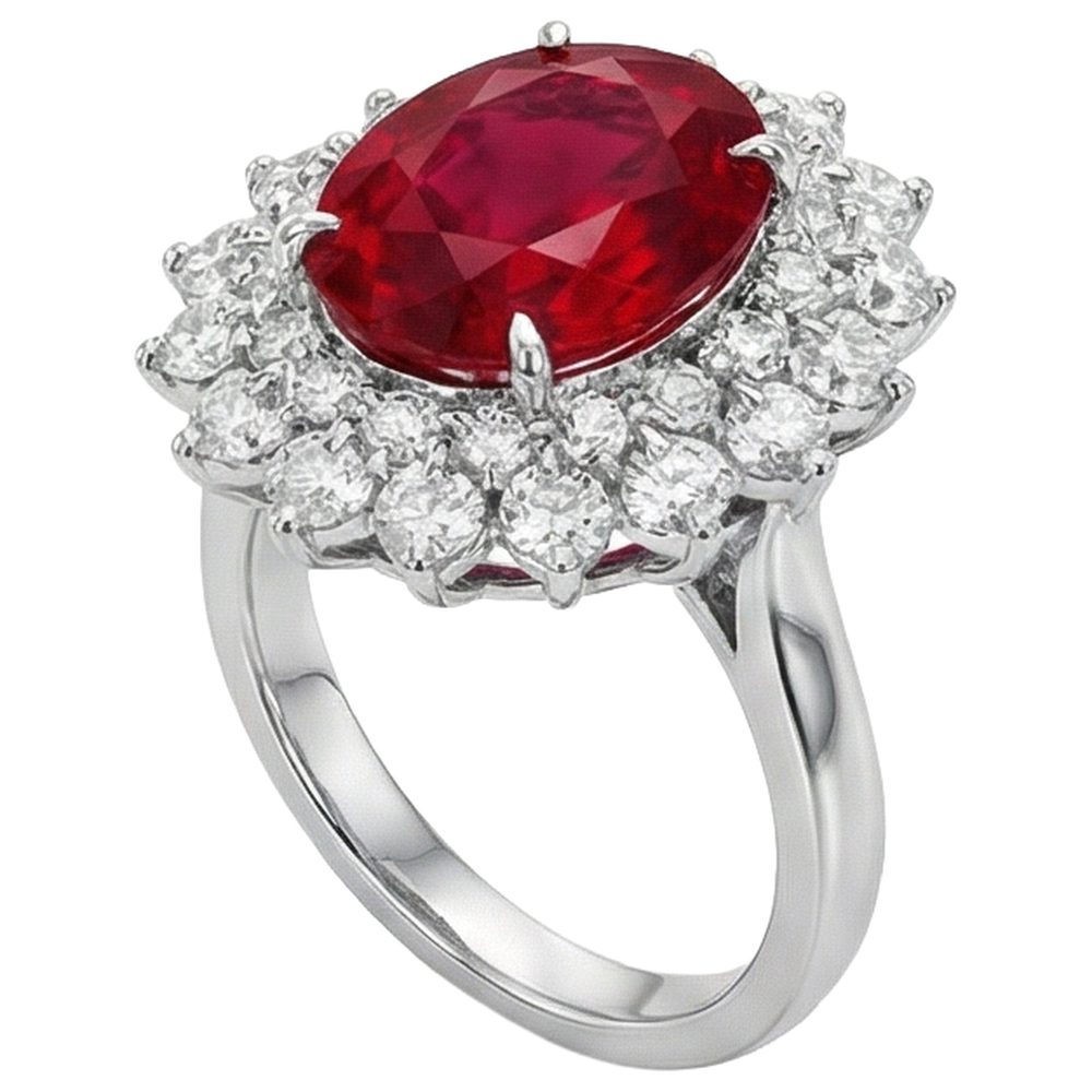 11,75 Karat Roter Rubin Mit Aus der Erde Abgebauter Natürlicher Diamanten Ring 14K Weißgold