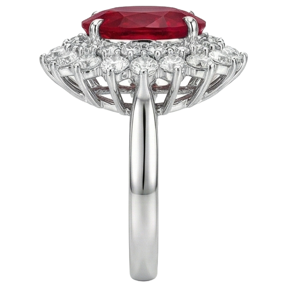 11,75 Karat Roter Rubin Mit Aus der Erde Abgebauter Natürlicher Diamanten Ring 14K Weißgold