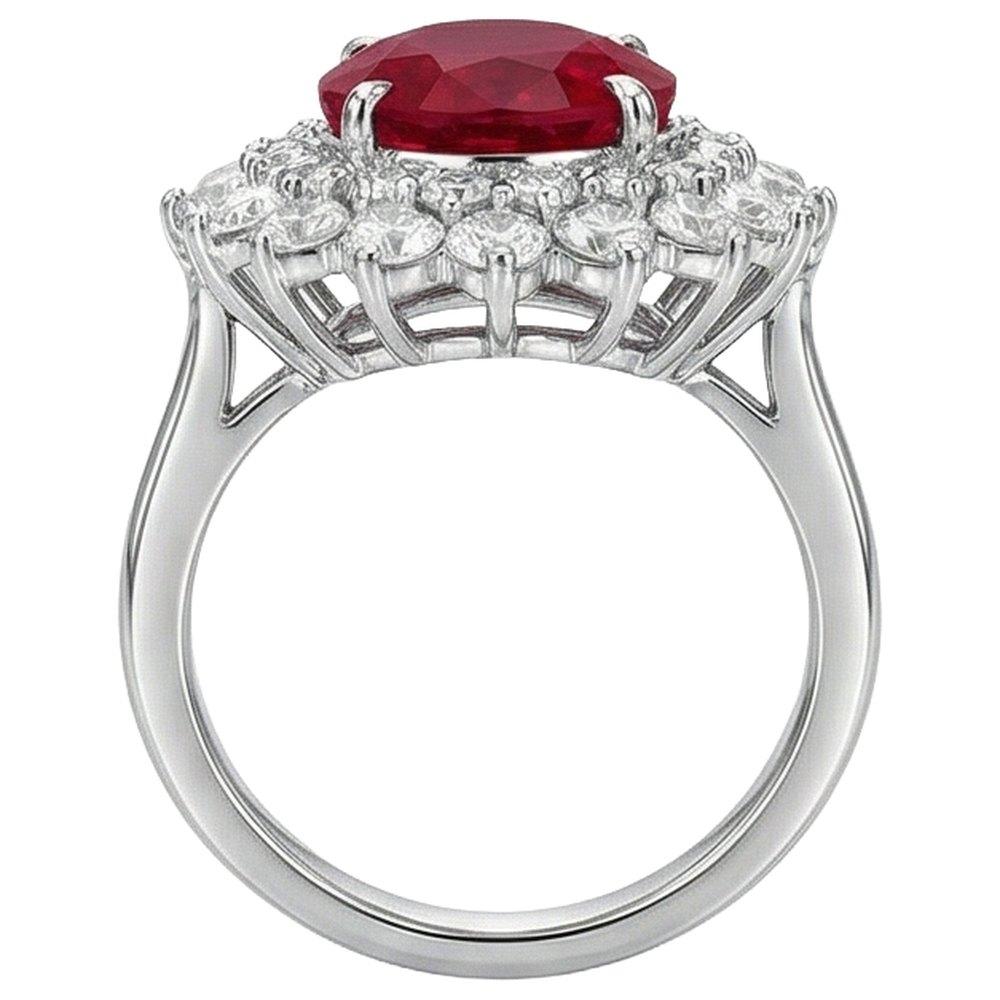 11,75 Karat Roter Rubin Mit Aus der Erde Abgebauter Natürlicher Diamanten Ring 14K Weißgold