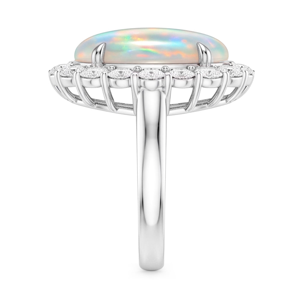 12.50 Karat Opal und Aus der Erde Abgebauter Natürlicher Diamanten Ehering Neu Weißgold 14K